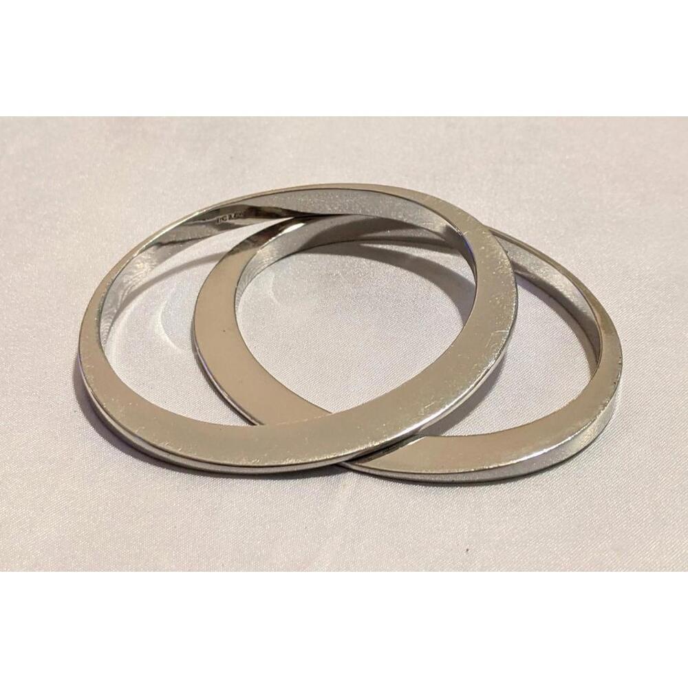 Pair of J.Crew Sleek And Modern Silver Tone Metal Bangle Bracelets GUC Signed